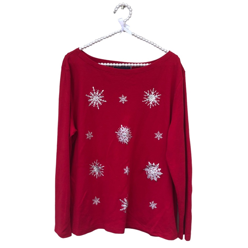 Karen Scott Red Snowflake Shirt size XL